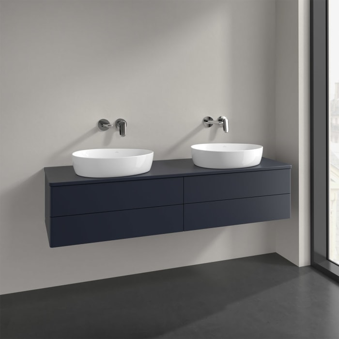 Villeroy & Boch Antao Waschbeckenunterschrank, 160 x 19 cm, 4 Auszüge, Fronten ohne Struktur, ohne Hahnloch, für Waschtisch links und rechts