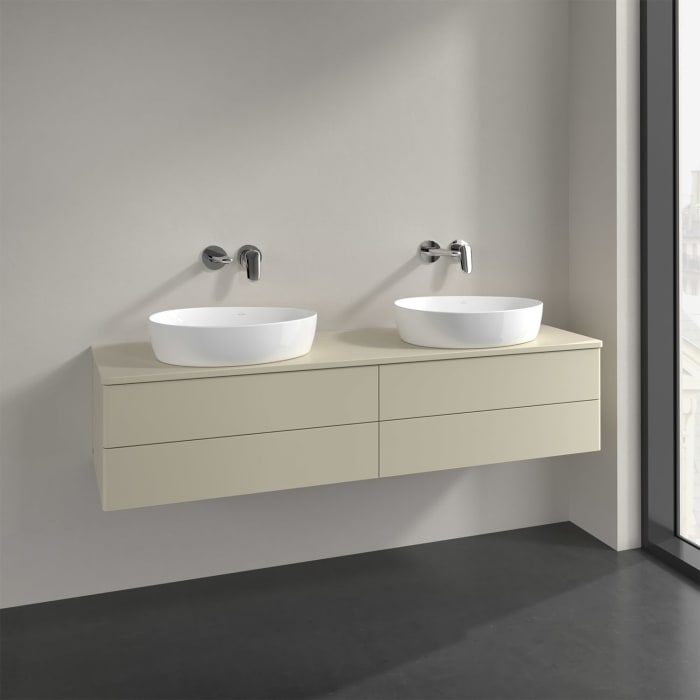Villeroy & Boch Antao Waschbeckenunterschrank, 160 x 19 cm, 4 Auszüge, Fronten ohne Struktur, ohne Hahnloch, für Waschtisch links und rechts