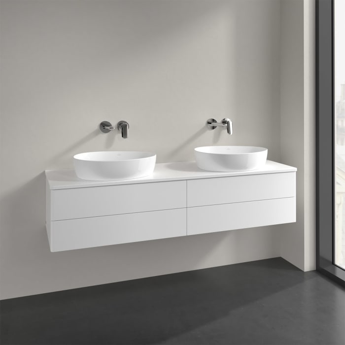 Villeroy & Boch Antao Waschbeckenunterschrank, 160 x 19 cm, 4 Auszüge, Fronten ohne Struktur, ohne Hahnloch, für Waschtisch links und rechts