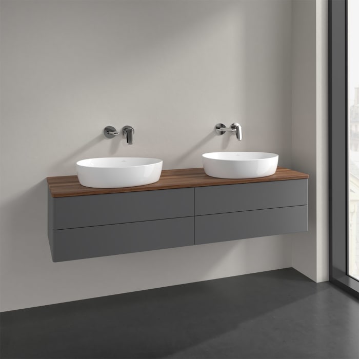 Villeroy & Boch Antao Waschbeckenunterschrank, 160 x 19 cm, 4 Auszüge, Fronten ohne Struktur, ohne Hahnloch, für Waschtisch links und rechts