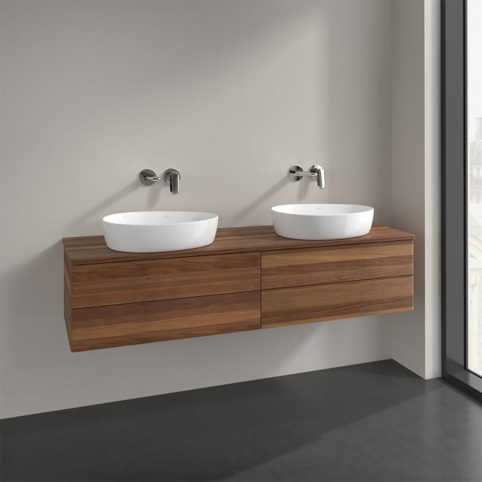 Villeroy & Boch Antao Waschbeckenunterschrank, 160 x 19 cm, 4 Auszüge, Fronten ohne Struktur, ohne Hahnloch, für Waschtisch links und rechts