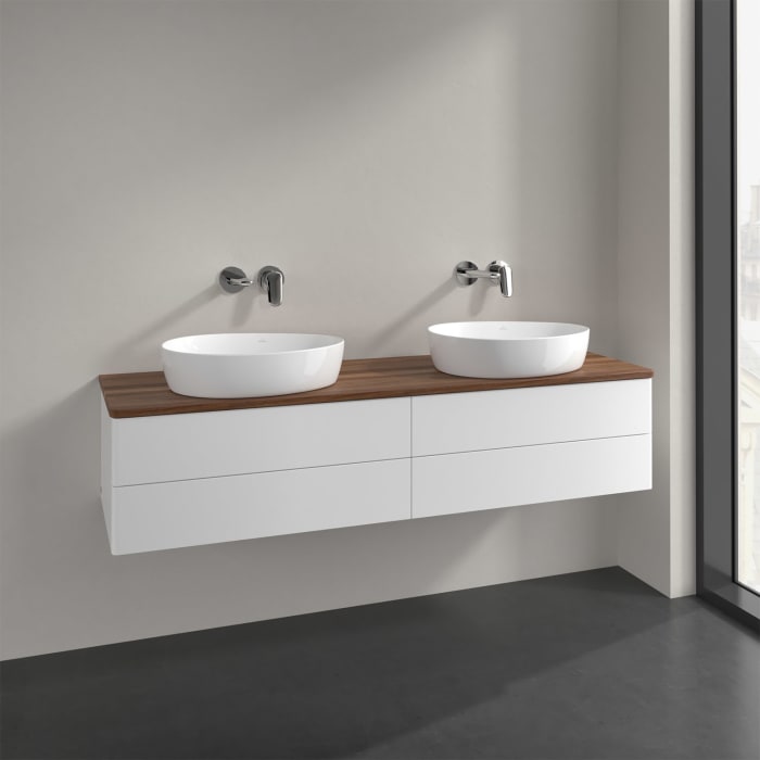 Villeroy & Boch Antao Waschbeckenunterschrank, 160 x 19 cm, 4 Auszüge, Fronten ohne Struktur, ohne Hahnloch, für Waschtisch links und rechts