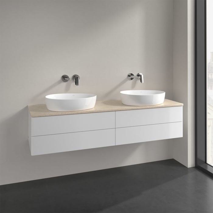 Villeroy & Boch Antao Waschbeckenunterschrank, 160 x 19 cm, 4 Auszüge, Fronten ohne Struktur, ohne Hahnloch, für Waschtisch links und rechts