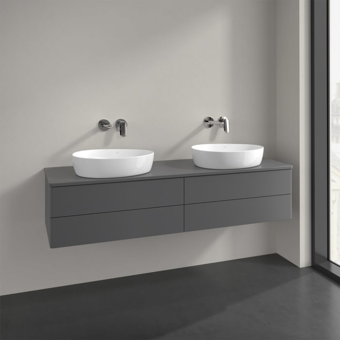 Villeroy & Boch Antao Waschbeckenunterschrank, 160 x 19 cm, 4 Auszüge, Fronten ohne Struktur, mit Hahnloch, für Waschtisch links und rechts
