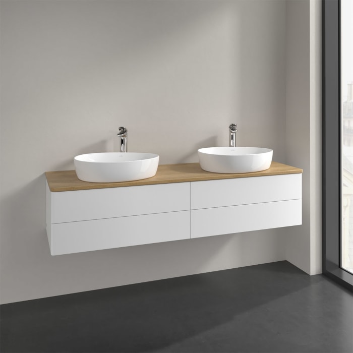 Villeroy & Boch Antao Waschbeckenunterschrank, 160 x 19 cm, 4 Auszüge, Fronten ohne Struktur, mit Hahnloch, für Waschtisch links und rechts