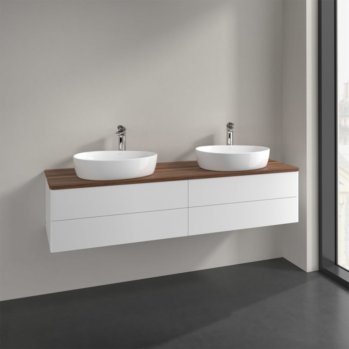 Villeroy & Boch Antao Waschbeckenunterschrank, 160 x 19 cm, 4 Auszüge, Fronten ohne Struktur, mit Hahnloch, für Waschtisch links und rechts