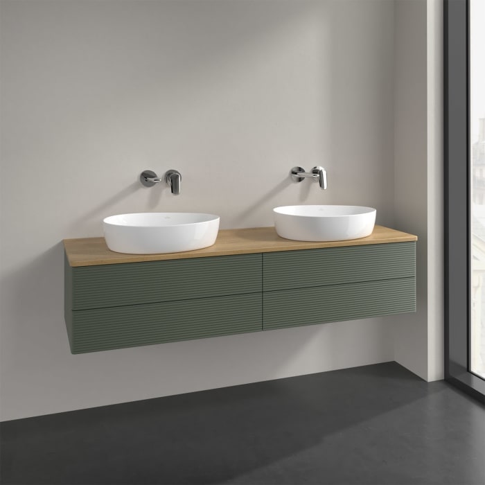 Villeroy & Boch Antao Waschbeckenunterschrank, 160 x 19 cm, 4 Auszüge, Fronten mit Struktur, ohne Hahnloch, für Waschtisch links und rechts