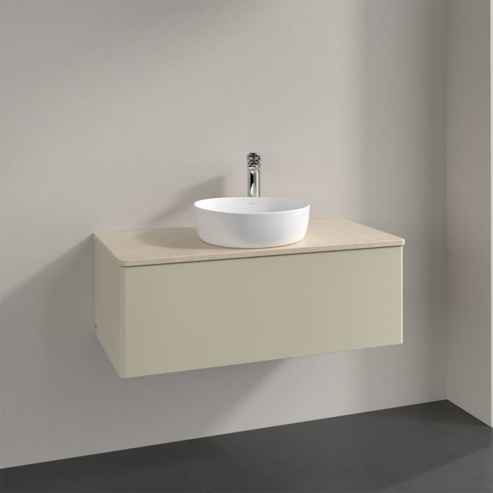 Villeroy & Boch Antao Waschbeckenunterschrank, 100 x 36 cm, 1 Auszug, Front ohne Struktur, mit Hahnloch