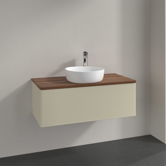 Villeroy & Boch Antao Waschbeckenunterschrank, 100 x 36 cm, 1 Auszug, Front mit Struktur, mit Hahnloch