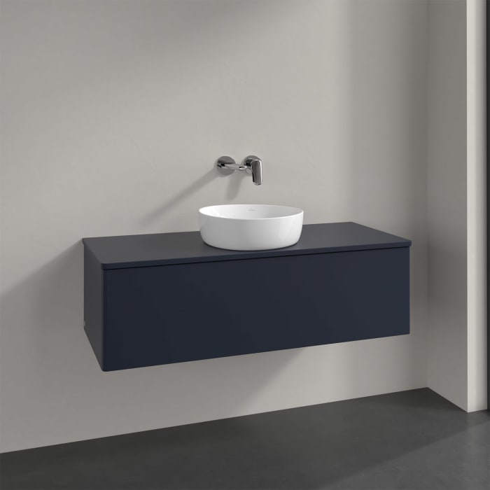 Villeroy & Boch Antao Waschbeckenunterschrank, 120 x 36 cm, 1 Auszug, Front ohne Struktur, ohne Hahnloch, für Waschtisch mittig