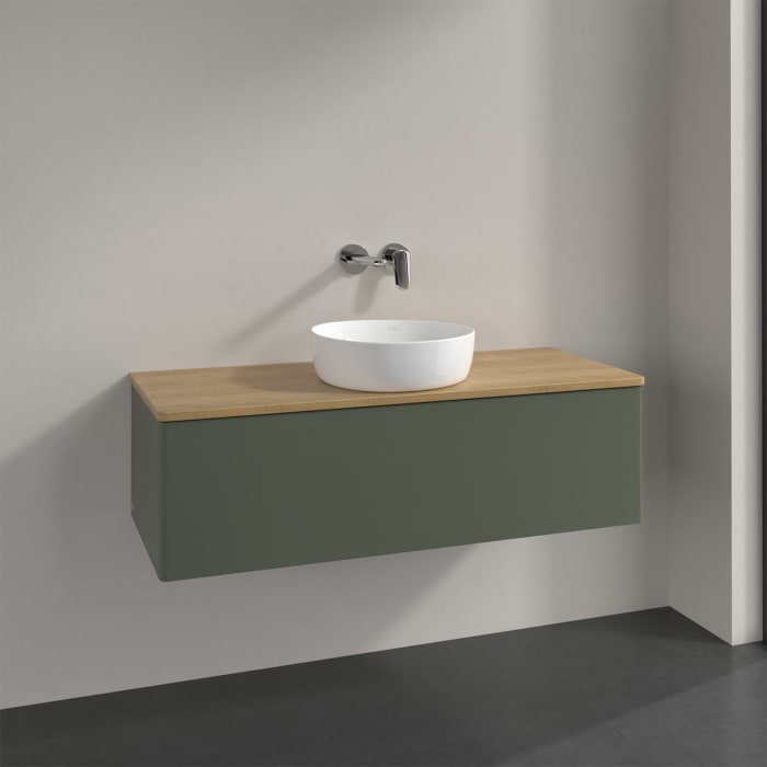 Villeroy & Boch Antao Waschbeckenunterschrank, 120 x 36 cm, 1 Auszug, Front ohne Struktur, ohne Hahnloch, für Waschtisch mittig