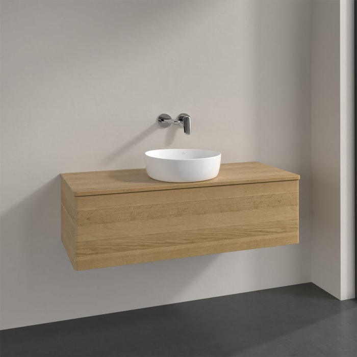 Villeroy & Boch Antao Waschbeckenunterschrank, 120 x 36 cm, 1 Auszug, Front ohne Struktur, ohne Hahnloch, für Waschtisch mittig