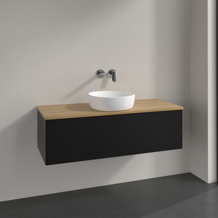 Villeroy & Boch Antao Waschbeckenunterschrank, 120 x 36 cm, 1 Auszug, Front ohne Struktur, ohne Hahnloch, für Waschtisch mittig