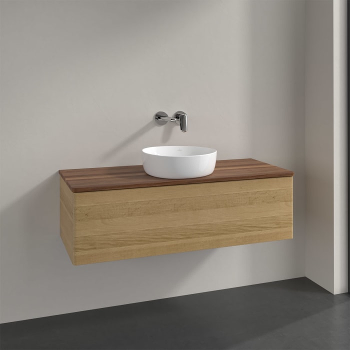 Villeroy & Boch Antao Waschbeckenunterschrank, 120 x 36 cm, 1 Auszug, Front ohne Struktur, ohne Hahnloch, für Waschtisch mittig