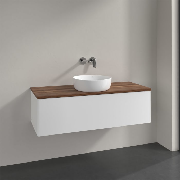 Villeroy & Boch Antao Waschbeckenunterschrank, 120 x 36 cm, 1 Auszug, Front ohne Struktur, ohne Hahnloch, für Waschtisch mittig