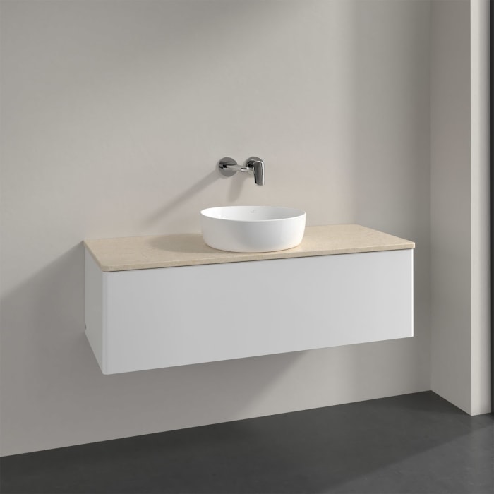 Villeroy & Boch Antao Waschbeckenunterschrank, 120 x 36 cm, 1 Auszug, Front ohne Struktur, ohne Hahnloch, für Waschtisch mittig