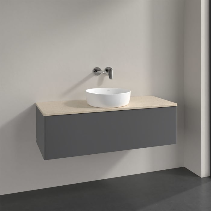 Villeroy & Boch Antao Waschbeckenunterschrank, 120 x 36 cm, 1 Auszug, Front ohne Struktur, ohne Hahnloch, für Waschtisch mittig