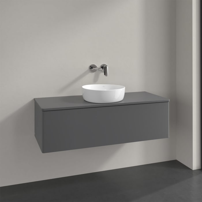 Villeroy & Boch Antao Waschbeckenunterschrank, 120 x 36 cm, 1 Auszug, Front ohne Struktur, mit Hahnloch, für Waschtisch mittig
