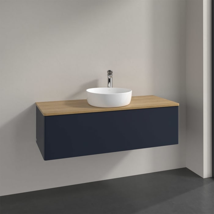 Villeroy & Boch Antao Waschbeckenunterschrank, 120 x 36 cm, 1 Auszug, Front ohne Struktur, mit Hahnloch, für Waschtisch mittig