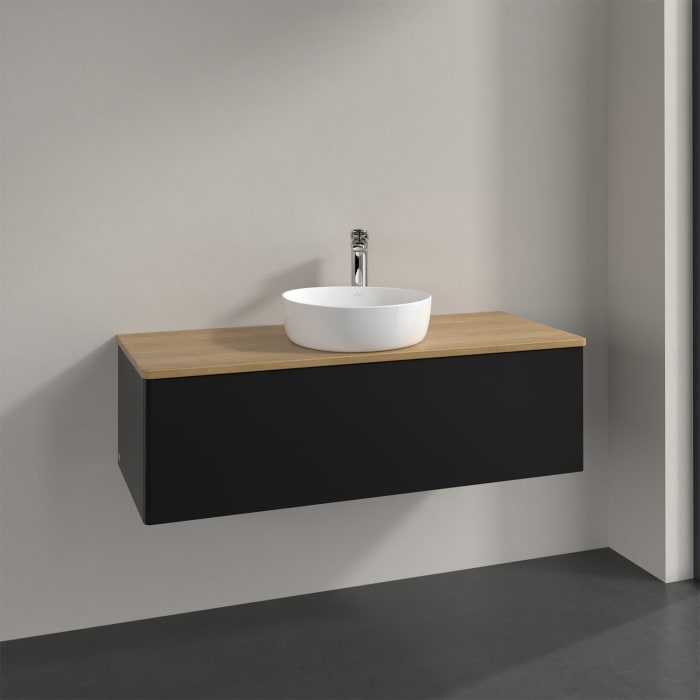 Villeroy & Boch Antao Waschbeckenunterschrank, 120 x 36 cm, 1 Auszug, Front ohne Struktur, mit Hahnloch, für Waschtisch mittig