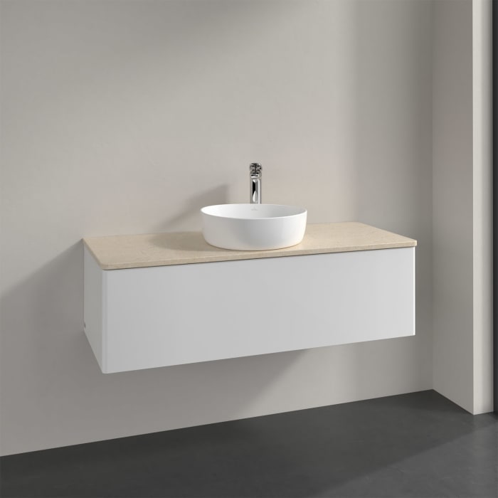 Villeroy & Boch Antao Waschbeckenunterschrank, 120 x 36 cm, 1 Auszug, Front ohne Struktur, mit Hahnloch, für Waschtisch mittig