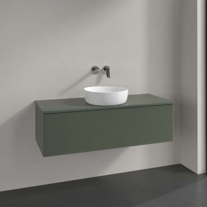 Villeroy & Boch Antao Waschbeckenunterschrank, 120 x 36 cm, 1 Auszug, Front mit Struktur, ohne Hahnloch, für Waschtisch mittig