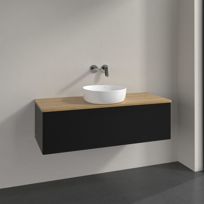 Villeroy & Boch Antao Waschbeckenunterschrank, 120 x 36 cm, 1 Auszug, Front mit Struktur, ohne Hahnloch, für Waschtisch mittig