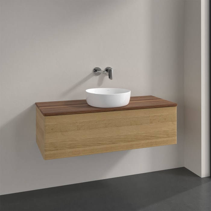 Villeroy & Boch Antao Waschbeckenunterschrank, 120 x 36 cm, 1 Auszug, Front mit Struktur, ohne Hahnloch, für Waschtisch mittig