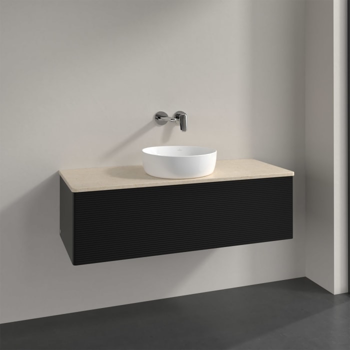 Villeroy & Boch Antao Waschbeckenunterschrank, 120 x 36 cm, 1 Auszug, Front mit Struktur, ohne Hahnloch, für Waschtisch mittig