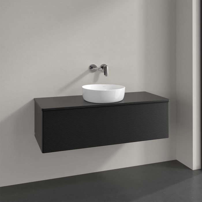 Villeroy & Boch Antao Waschbeckenunterschrank, 120 x 36 cm, 1 Auszug, Front mit Struktur, mit Hahnloch, für Waschtisch mittig