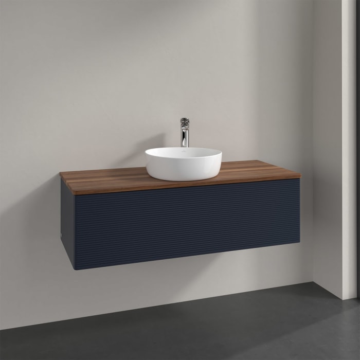 Villeroy & Boch Antao Waschbeckenunterschrank, 120 x 36 cm, 1 Auszug, Front mit Struktur, mit Hahnloch, für Waschtisch mittig