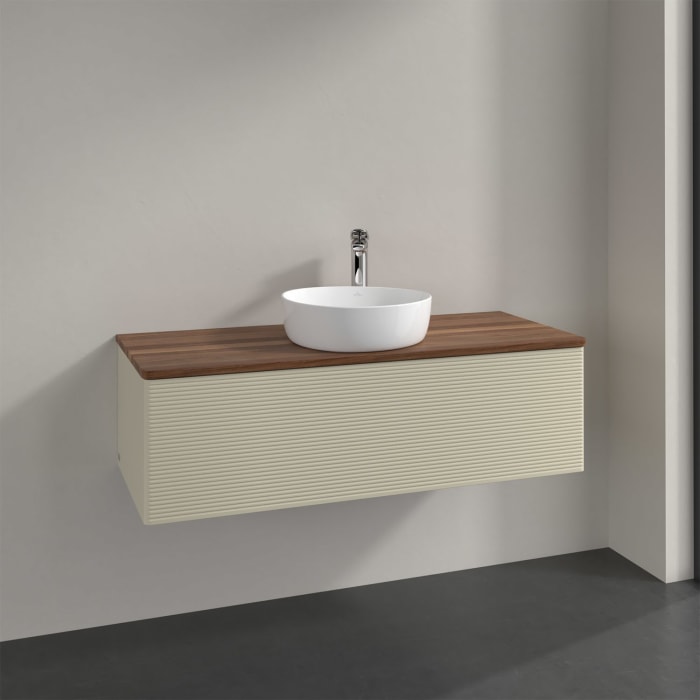 Villeroy & Boch Antao Waschbeckenunterschrank, 120 x 36 cm, 1 Auszug, Front mit Struktur, mit Hahnloch, für Waschtisch mittig