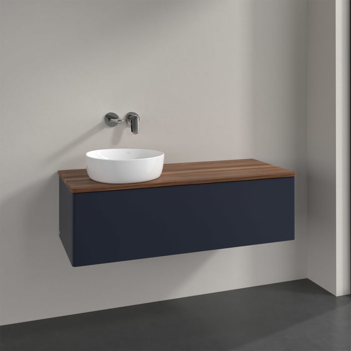 Villeroy & Boch Antao Waschbeckenunterschrank, 120 x 36 cm, 1 Auszug, Front ohne Struktur, ohne Hahnloch, für Waschtisch links