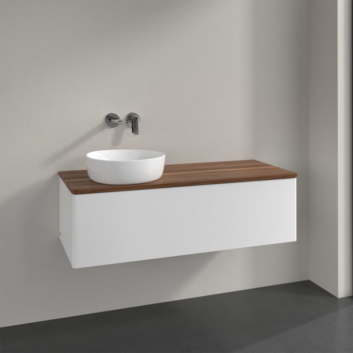 Villeroy & Boch Antao Waschbeckenunterschrank, 120 x 36 cm, 1 Auszug, Front ohne Struktur, ohne Hahnloch, für Waschtisch links