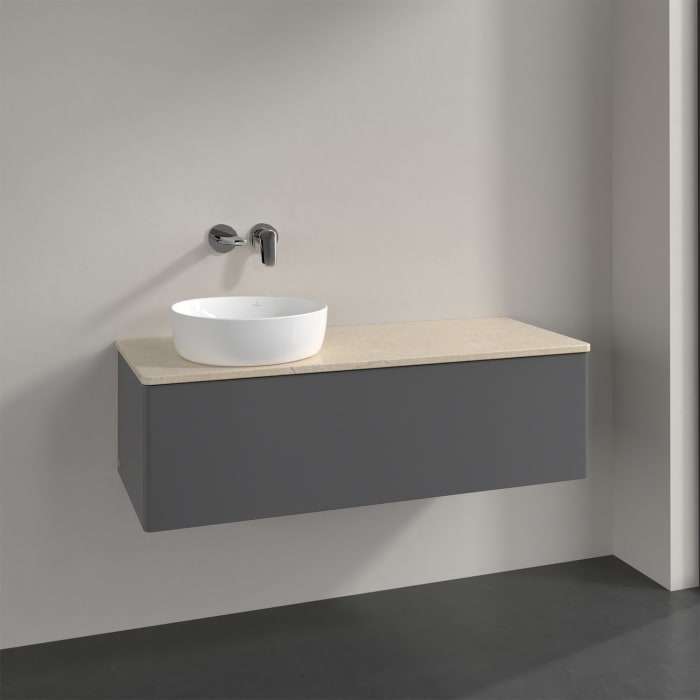 Villeroy & Boch Antao Waschbeckenunterschrank, 120 x 36 cm, 1 Auszug, Front ohne Struktur, ohne Hahnloch, für Waschtisch links