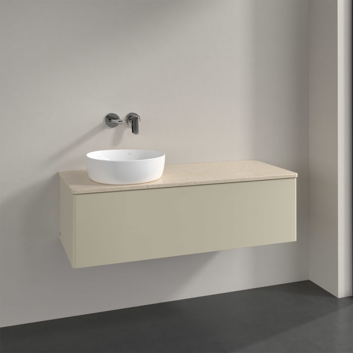 Villeroy & Boch Antao Waschbeckenunterschrank, 120 x 36 cm, 1 Auszug, Front ohne Struktur, ohne Hahnloch, für Waschtisch links