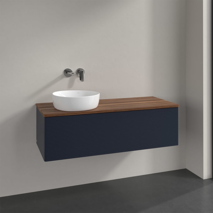 Villeroy & Boch Antao Waschbeckenunterschrank, 120 x 36 cm, 1 Auszug, Front mit Struktur, ohne Hahnloch, für Waschtisch links