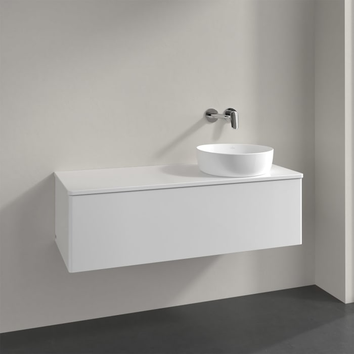 Villeroy & Boch Antao Waschbeckenunterschrank, 120 x 36 cm, 1 Auszug, Front ohne Struktur, ohne Hahnloch, für Waschtisch rechts