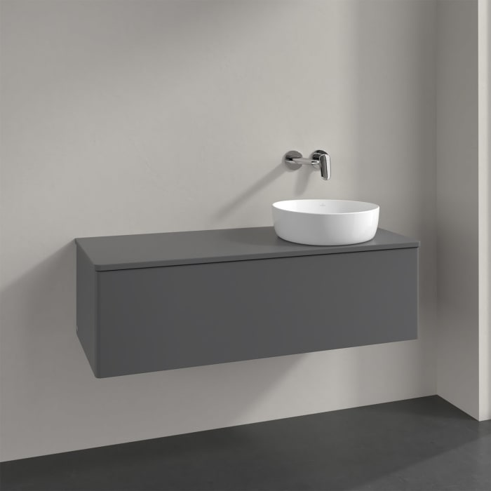 Villeroy & Boch Antao Waschbeckenunterschrank, 120 x 36 cm, 1 Auszug, Front ohne Struktur, ohne Hahnloch, für Waschtisch rechts