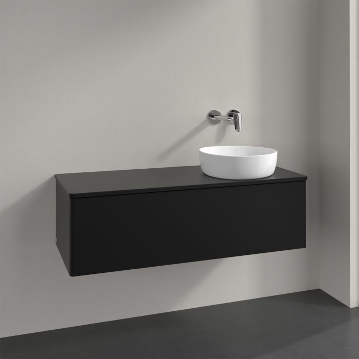 Villeroy & Boch Antao Waschbeckenunterschrank, 120 x 36 cm, 1 Auszug, Front ohne Struktur, ohne Hahnloch, für Waschtisch rechts