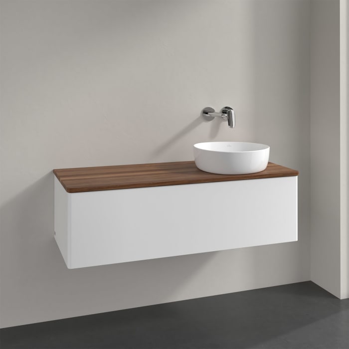 Villeroy & Boch Antao Waschbeckenunterschrank, 120 x 36 cm, 1 Auszug, Front ohne Struktur, ohne Hahnloch, für Waschtisch rechts