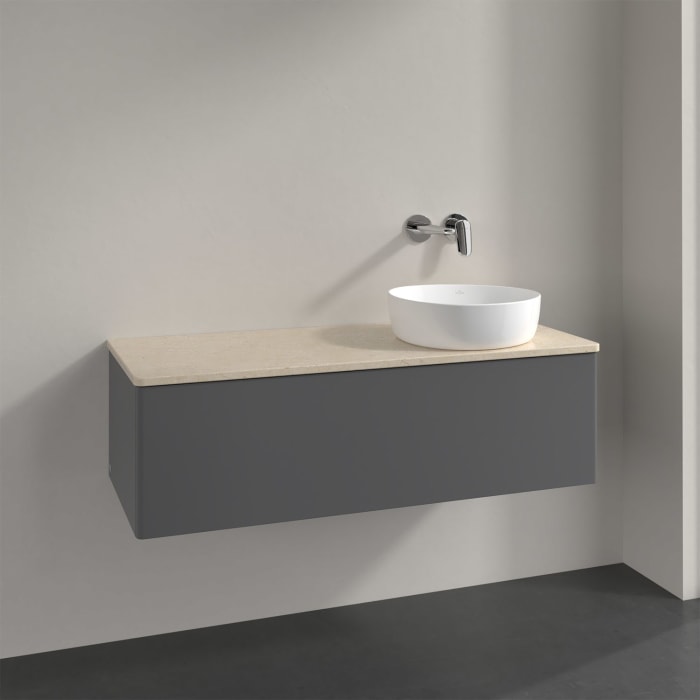 Villeroy & Boch Antao Waschbeckenunterschrank, 120 x 36 cm, 1 Auszug, Front ohne Struktur, ohne Hahnloch, für Waschtisch rechts