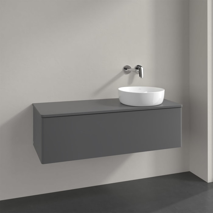 Villeroy & Boch Antao Waschbeckenunterschrank, 120 x 36 cm, 1 Auszug, Front ohne Struktur, mit Hahnloch, für Waschtisch rechts