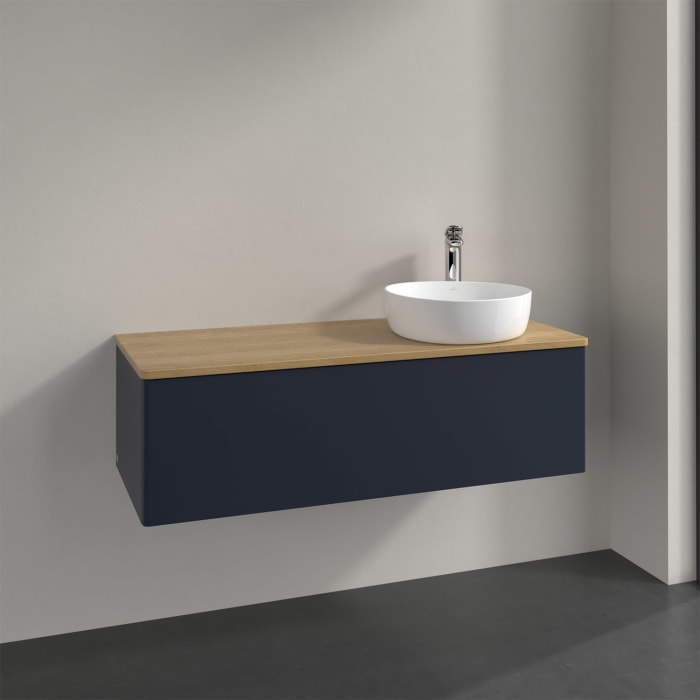 Villeroy & Boch Antao Waschbeckenunterschrank, 120 x 36 cm, 1 Auszug, Front ohne Struktur, mit Hahnloch, für Waschtisch rechts