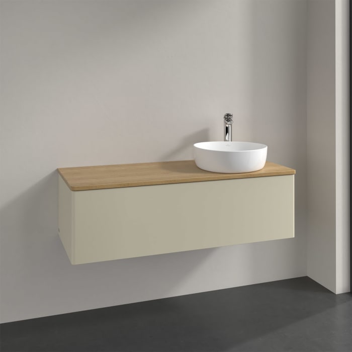 Villeroy & Boch Antao Waschbeckenunterschrank, 120 x 36 cm, 1 Auszug, Front ohne Struktur, mit Hahnloch, für Waschtisch rechts