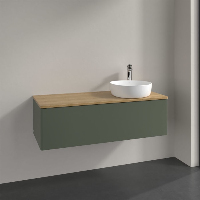 Villeroy & Boch Antao Waschbeckenunterschrank, 120 x 36 cm, 1 Auszug, Front ohne Struktur, mit Hahnloch, für Waschtisch rechts