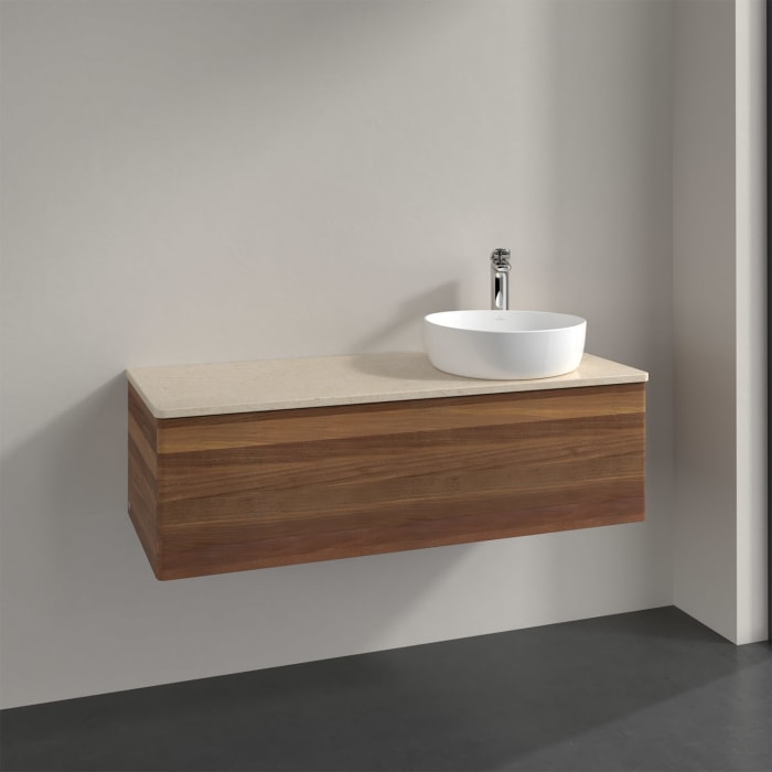 Villeroy & Boch Antao Waschbeckenunterschrank, 120 x 36 cm, 1 Auszug, Front ohne Struktur, mit Hahnloch, für Waschtisch rechts