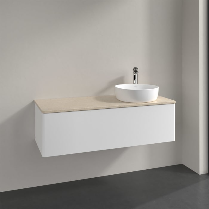 Villeroy & Boch Antao Waschbeckenunterschrank, 120 x 36 cm, 1 Auszug, Front ohne Struktur, mit Hahnloch, für Waschtisch rechts