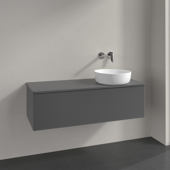 Villeroy & Boch Antao Waschbeckenunterschrank, 120 x 36 cm, 1 Auszug, Front mit Struktur, ohne Hahnloch, für Waschtisch rechts