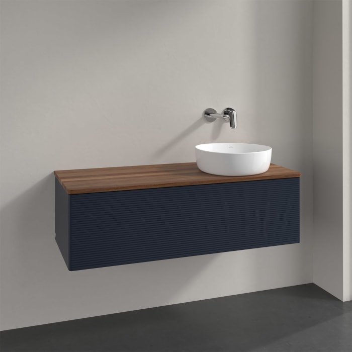 Villeroy & Boch Antao Waschbeckenunterschrank, 120 x 36 cm, 1 Auszug, Front mit Struktur, ohne Hahnloch, für Waschtisch rechts